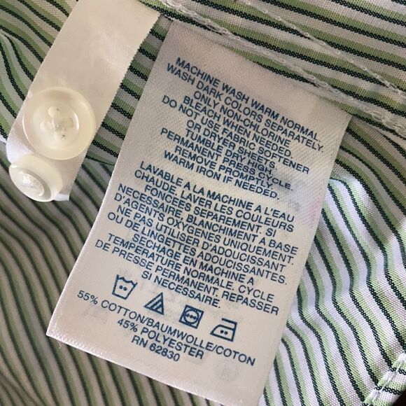 NEW Lands’ End ⛵️ Green White Black Striped Button Down Wrinkle Free Blouse - Picture 6 of 7
